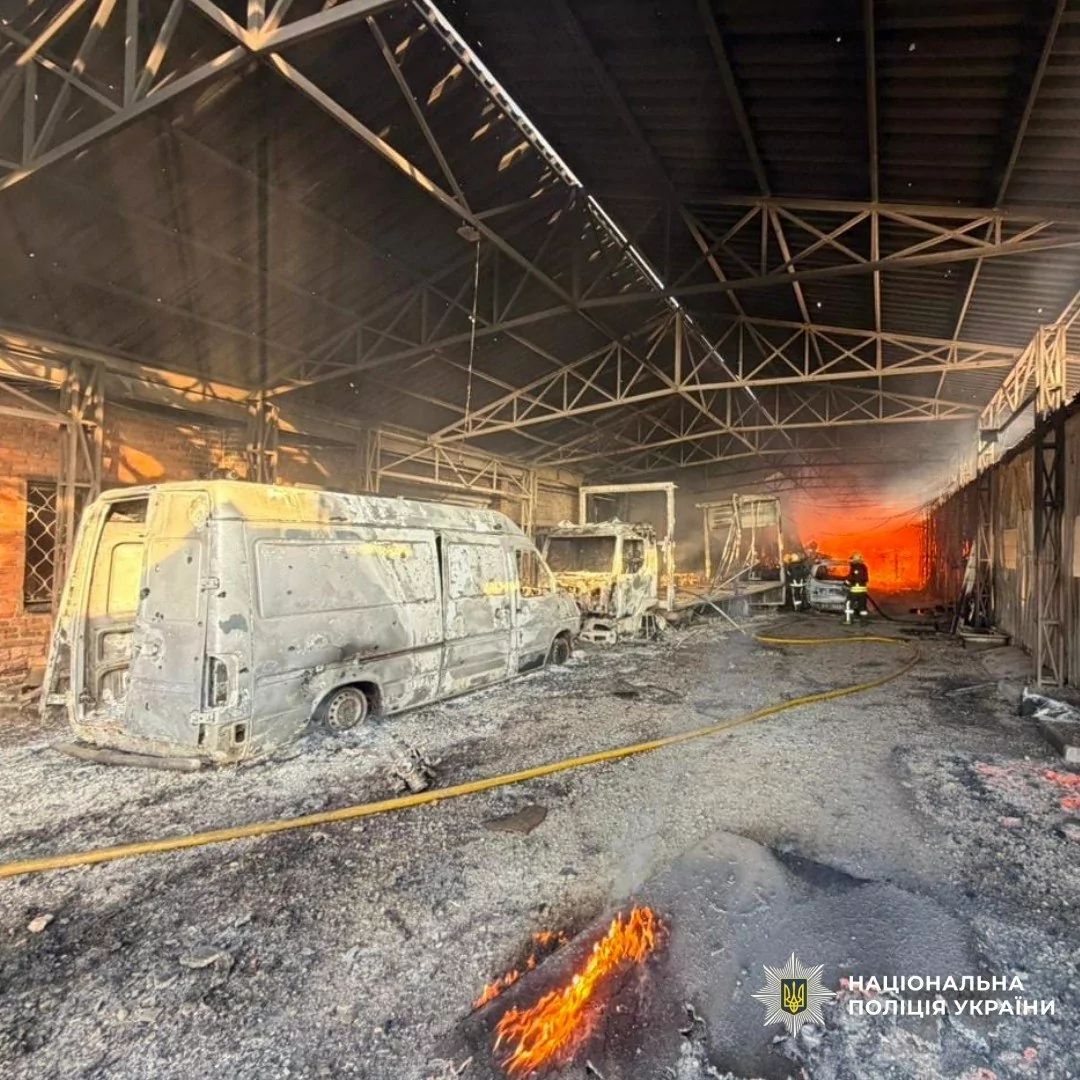 Damaged cars after Russian attack