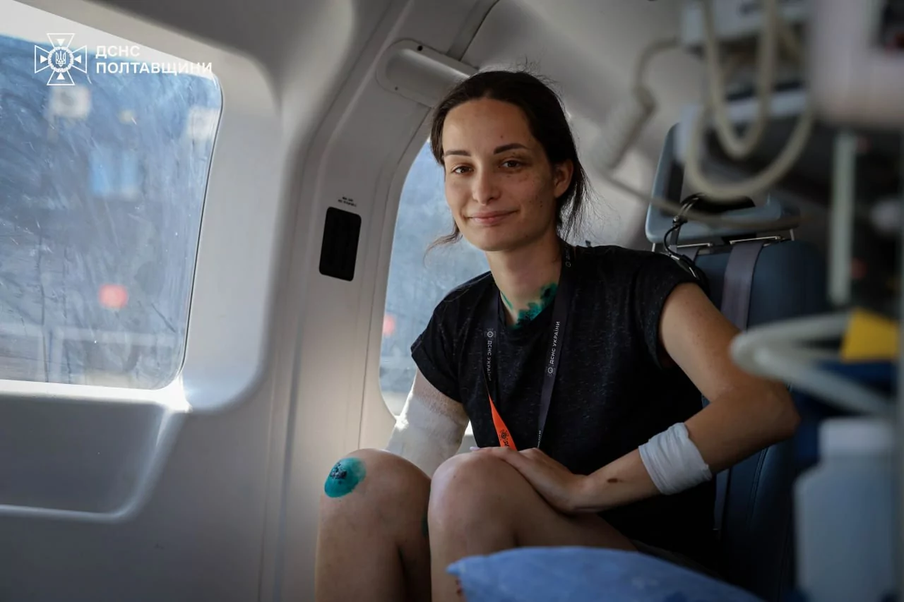 Oleksandra Shchebilova, a Kharkiv emergency service worker, who lost her arm during a Russian attack