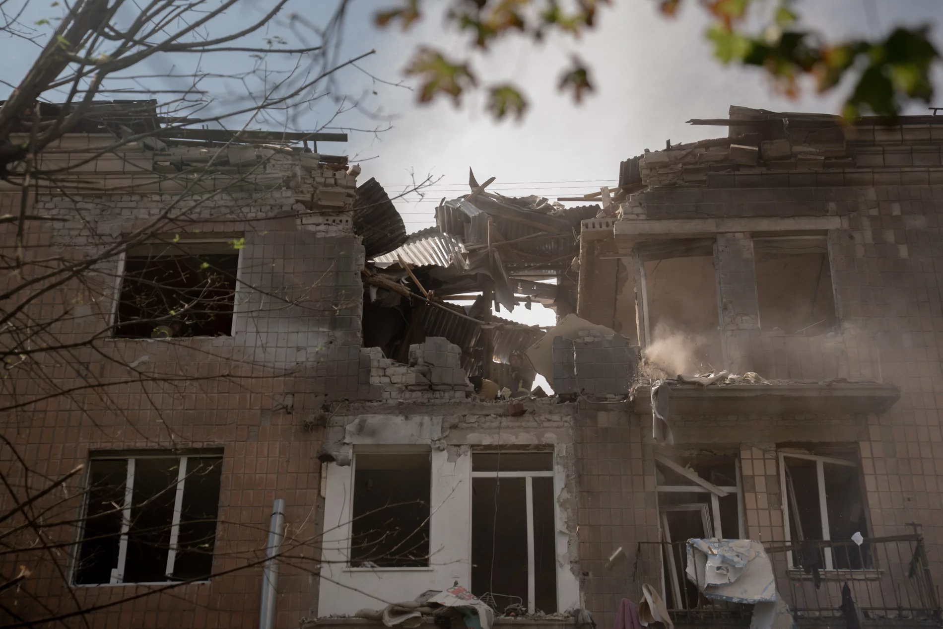 Damaged apartment building in Kharkiv