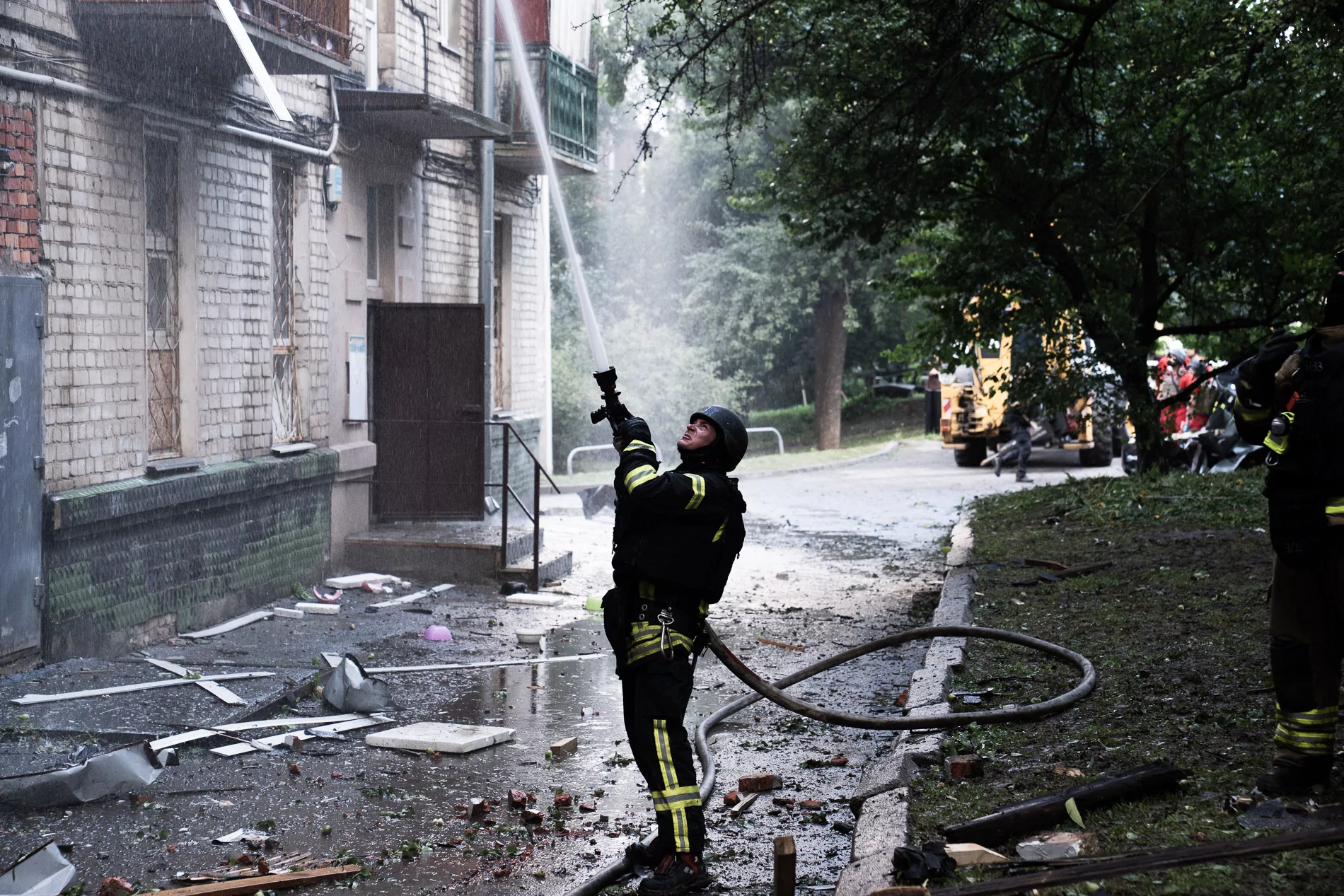 The consequences of the Russian attack on the five-story apartment building in Kharkiv