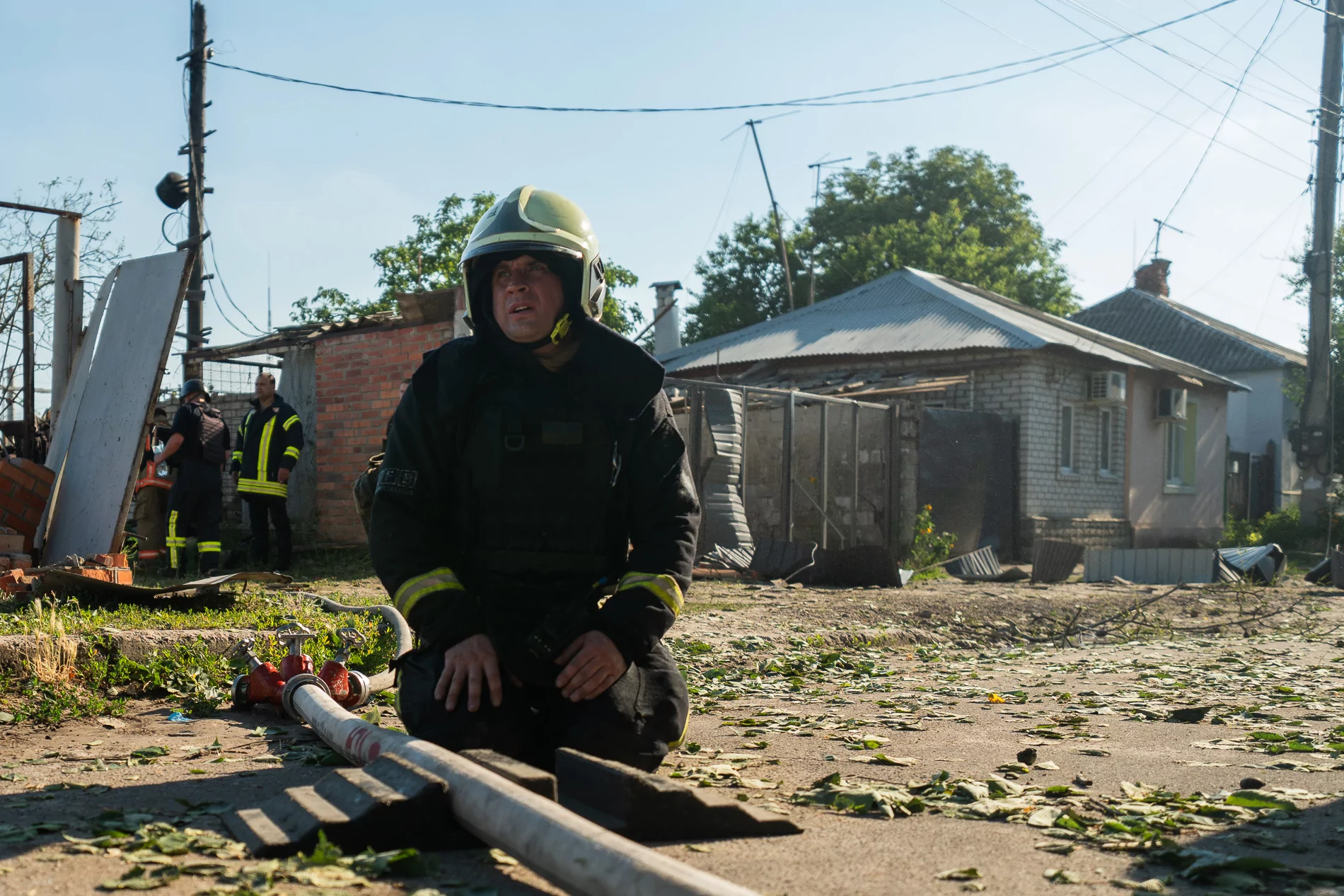 Firefighter after the attack on Kharkiv
