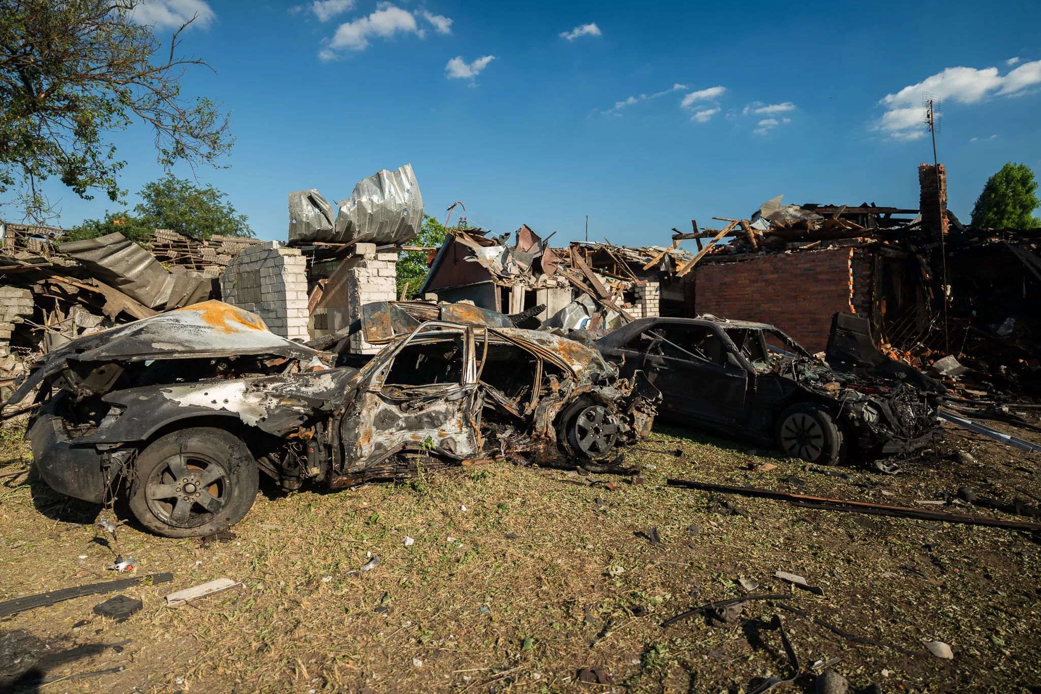 Damaged cars in Kharkiv