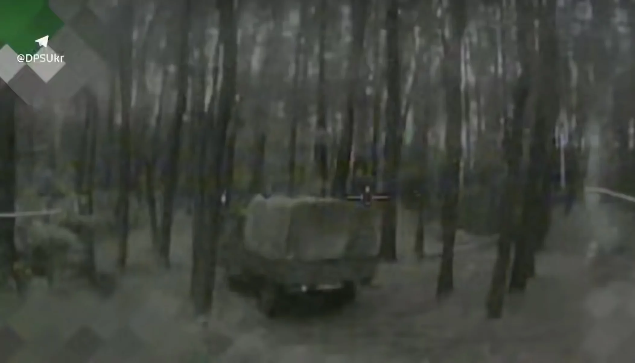 A Russian vehicle camouflaged in the forest