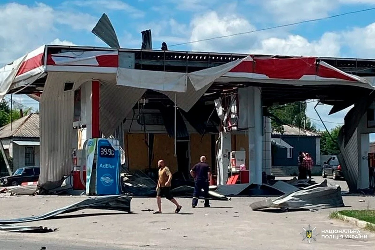Damaged gas station