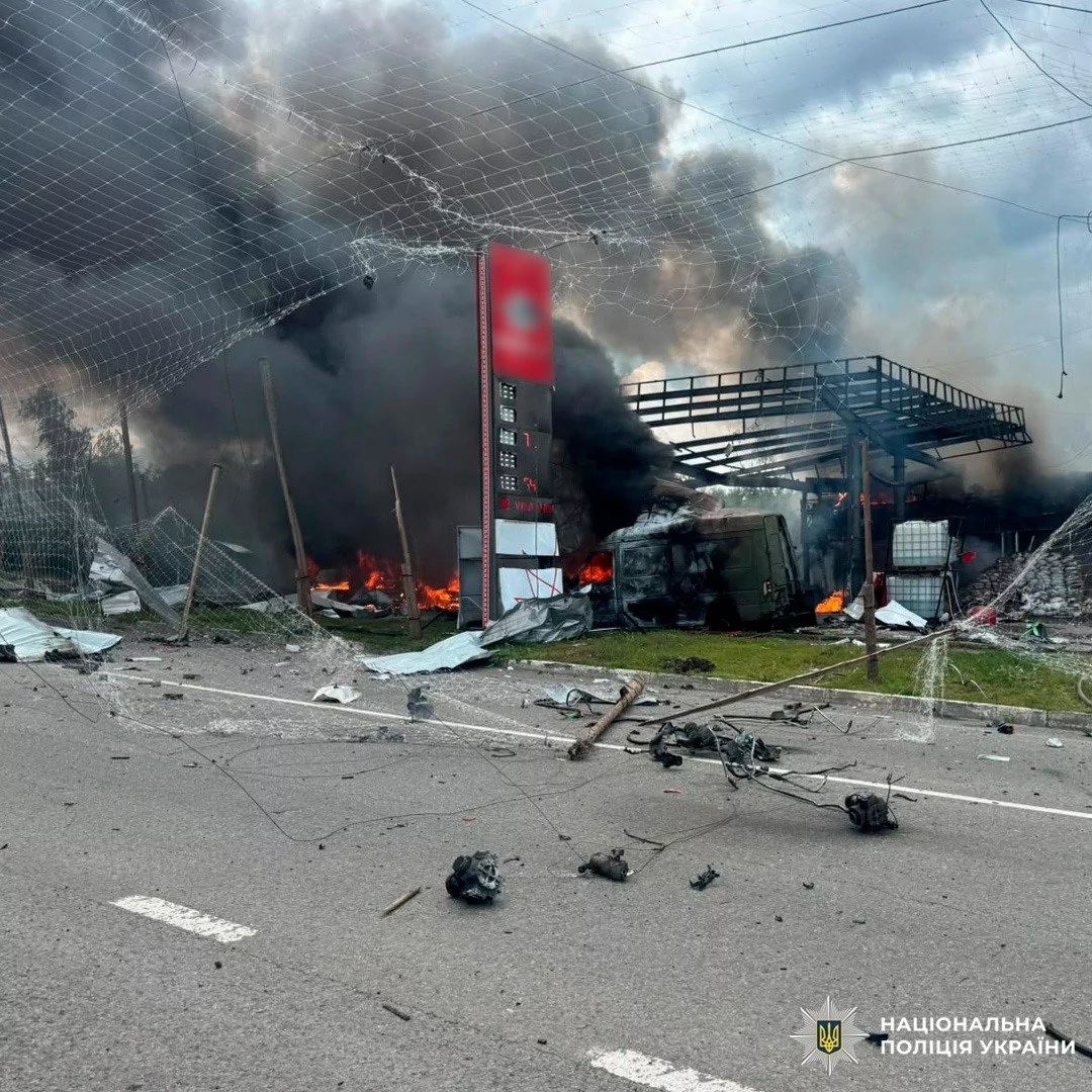 Damaged gas station in Kharkiv oblast