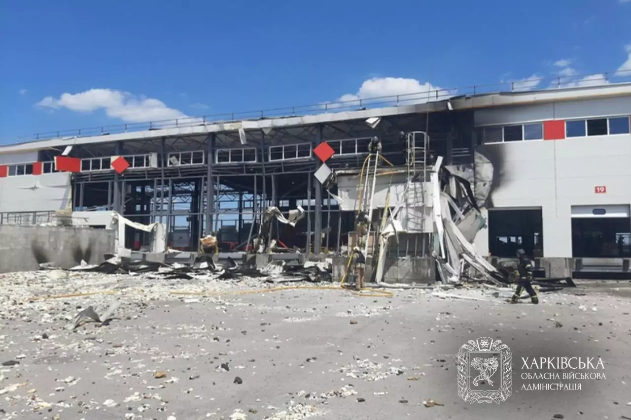 Damaged postal terminal in the Kharkiv oblast