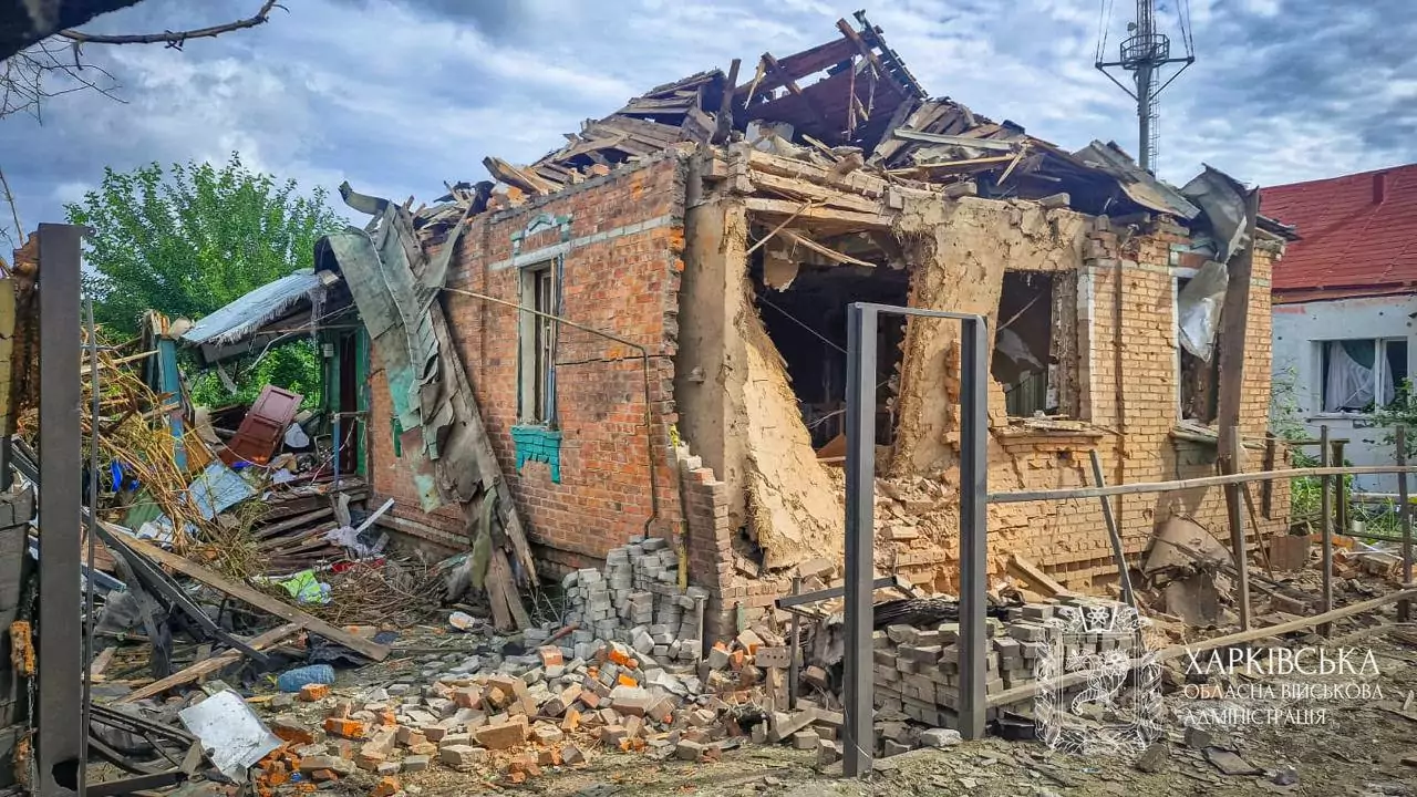 Damaged house in Kharkiv
