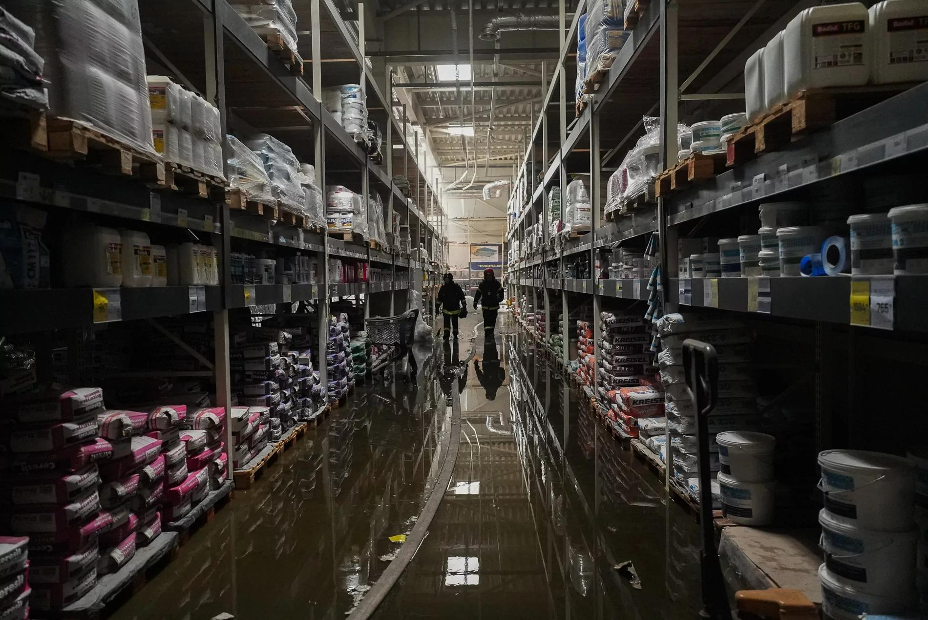 The store shelves in the Epicentre shopping mall after the Russian attack on it.