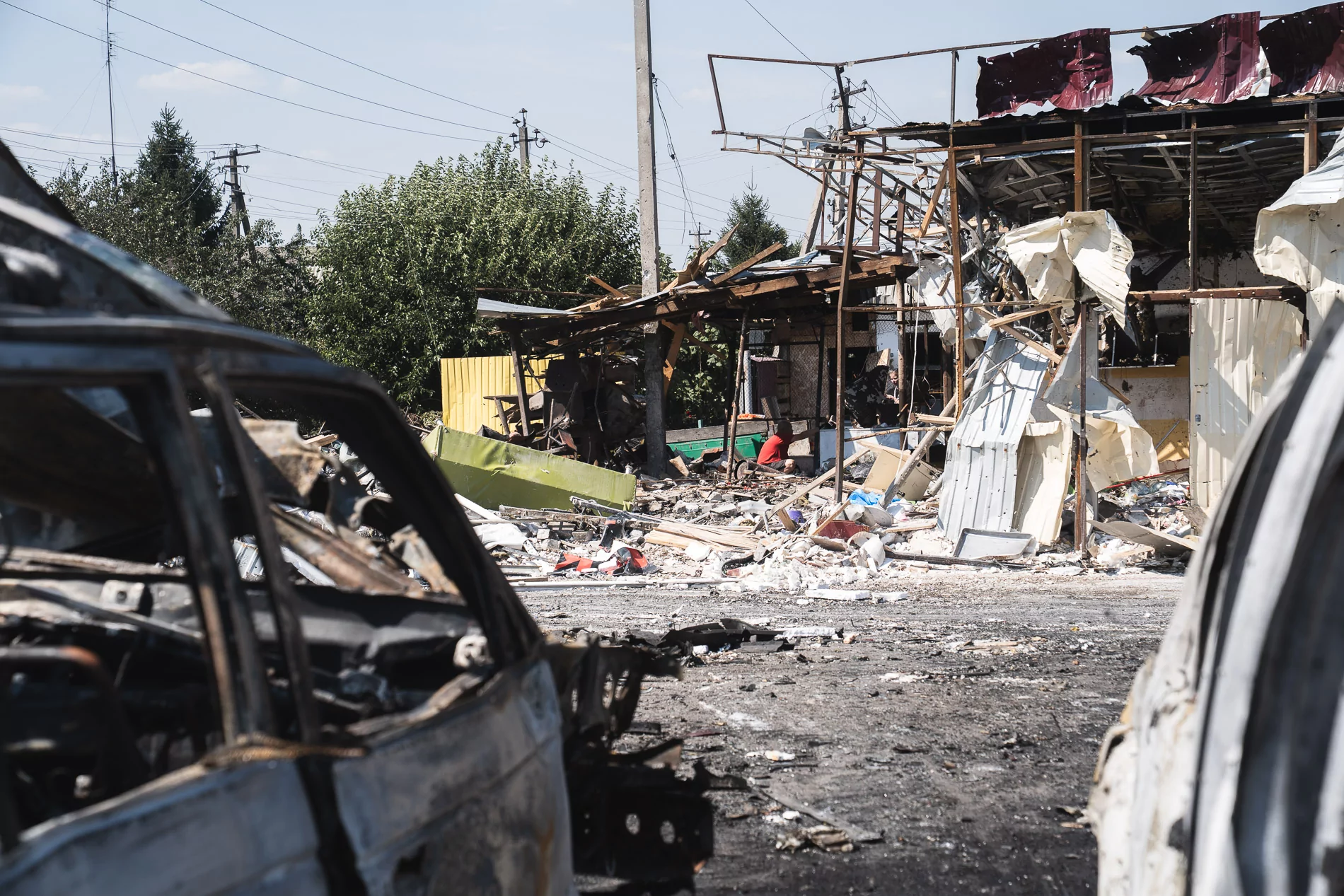 Damaged cafe in Kharkiv oblast