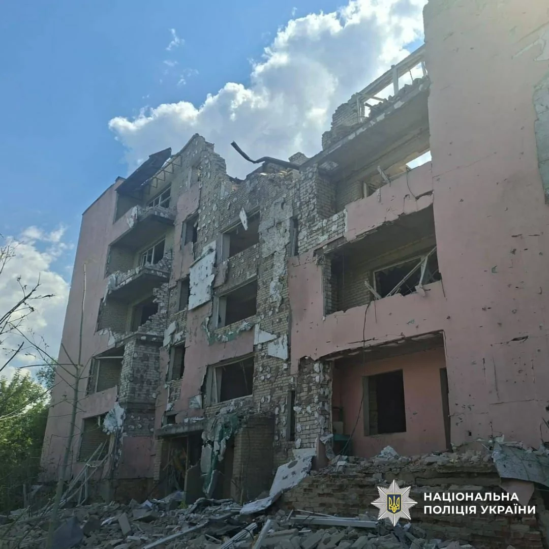 Damaged building in the Kharkiv oblast