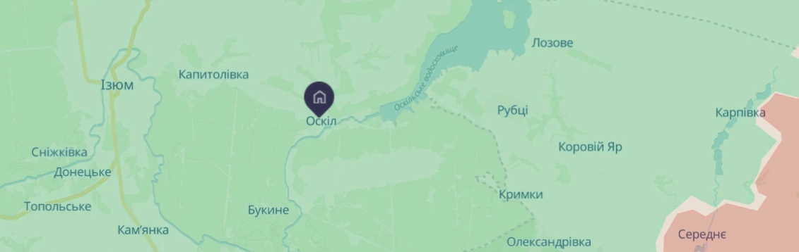 Оскільська громада на карті бойових дій за даними DeepState (станом на 11 серпня 2026 року).