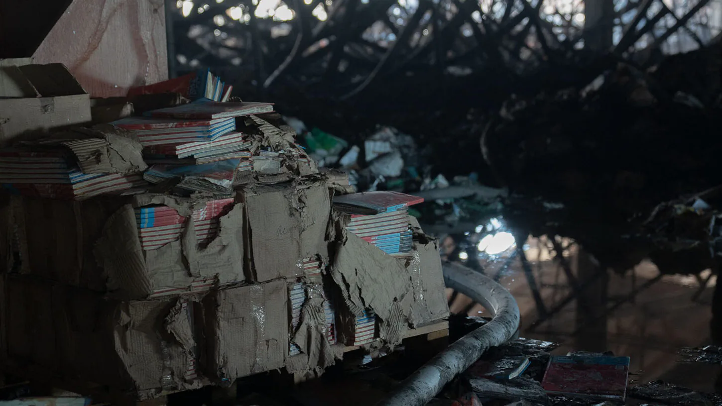 Burned books at Ranok publishing house after the Aug. 1 attack/ Photo: Gwara Media, Liubov Yemets