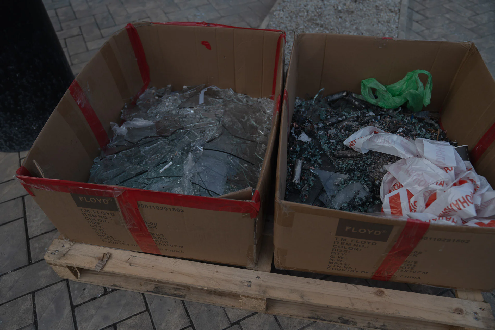 Glass and drone debris