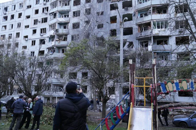Rescuers finish clearing debris of apartment building after Russian attack on Kharkiv severely damaged it