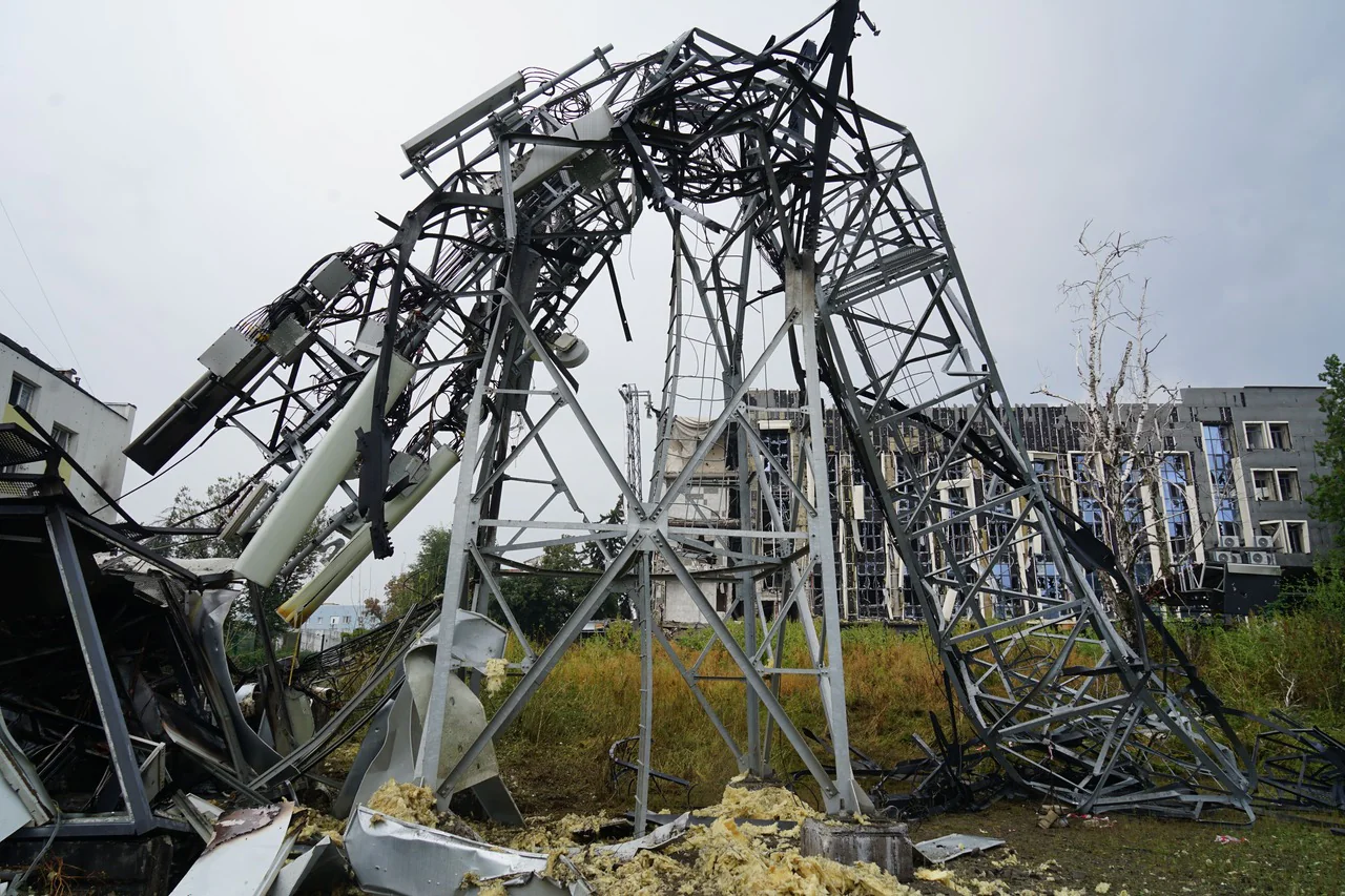 Damaged cell tower in Izium following Russian attack