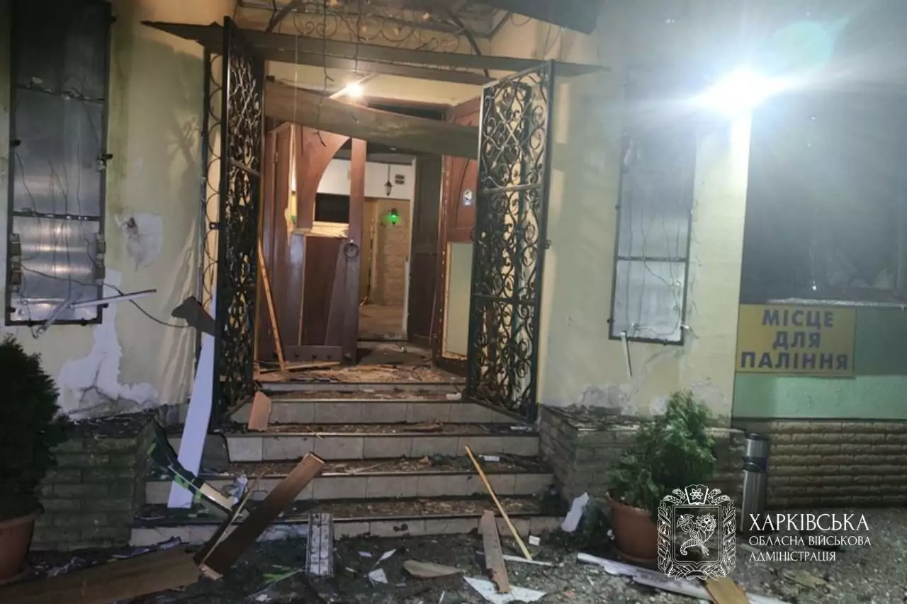 Damaged building after Russian attack on Kharkiv