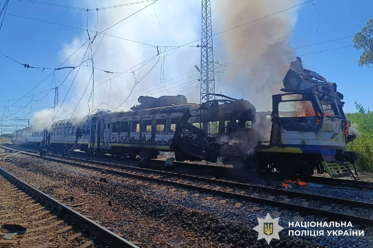 Damaged train in Kharkiv oblast
