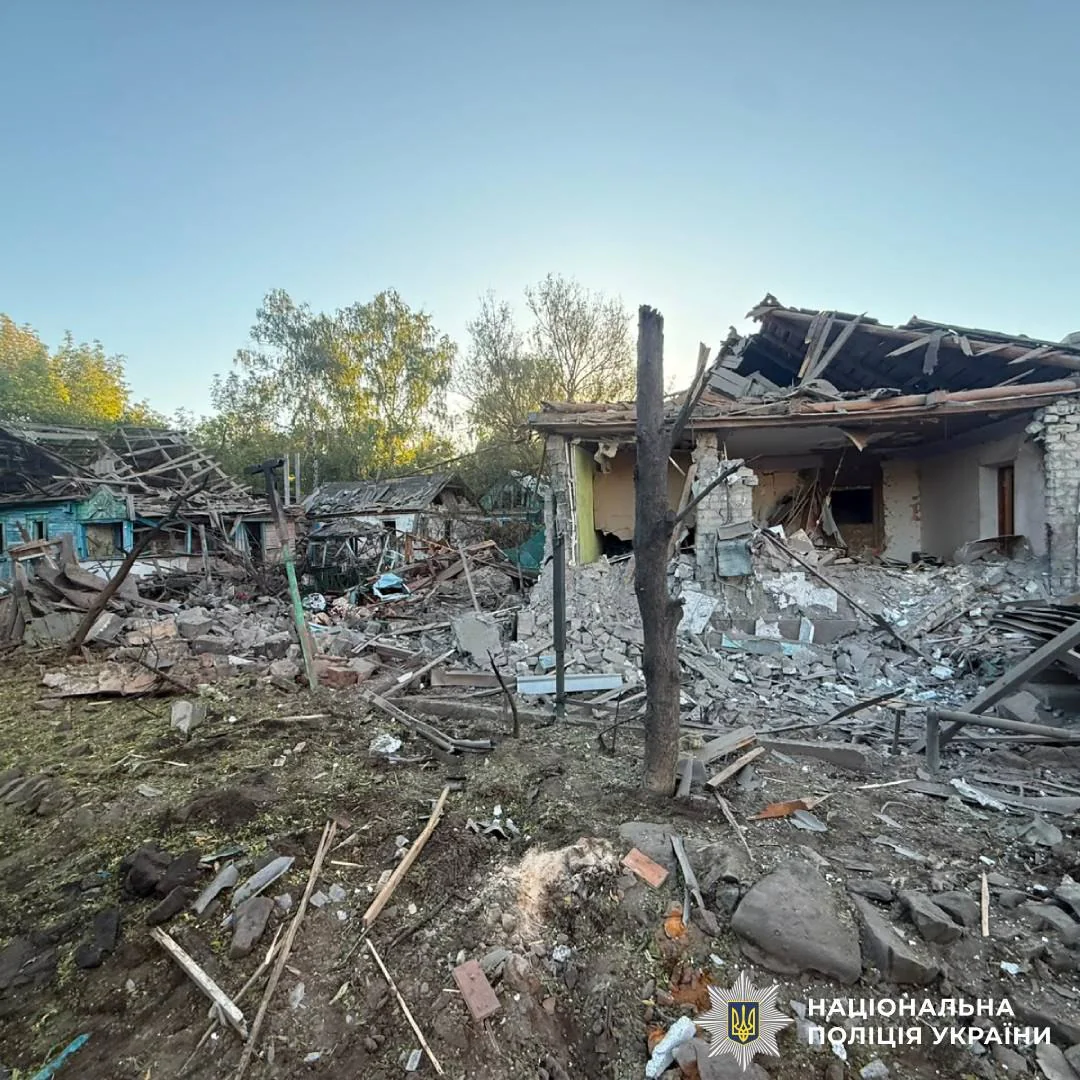 Damaged building in Kharkiv oblast