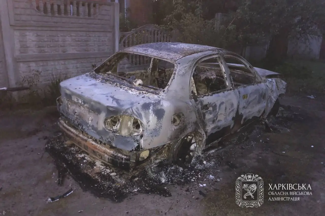 Damaged car in Kharkiv oblast
