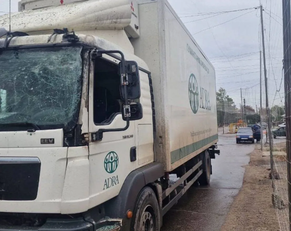 Damaged truck in Zolochiv
