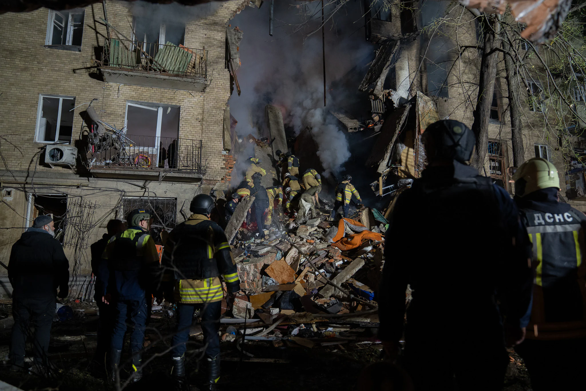 Destroyed apartment building in Kharkiv