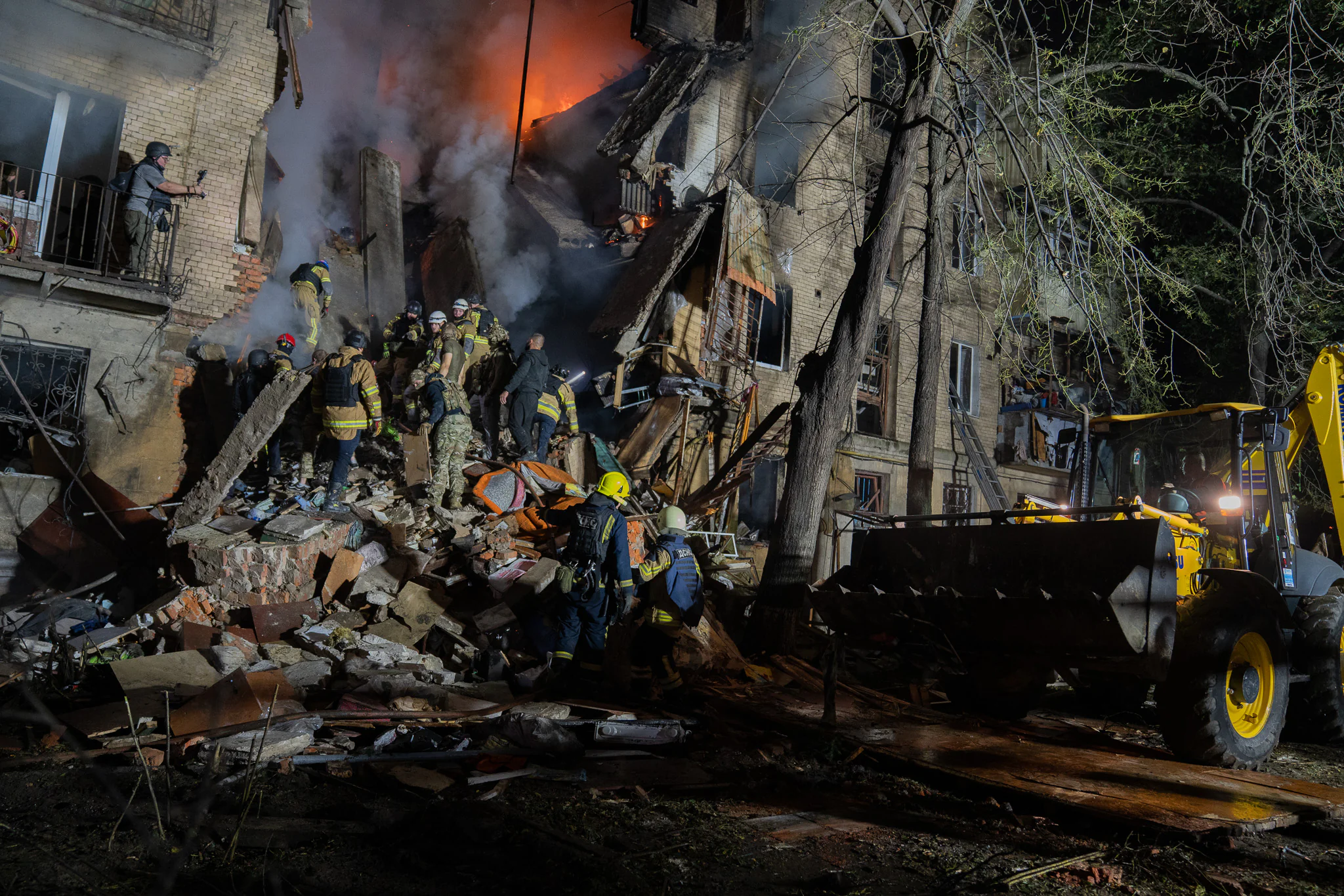 Destroyed apartment building in Kharkiv