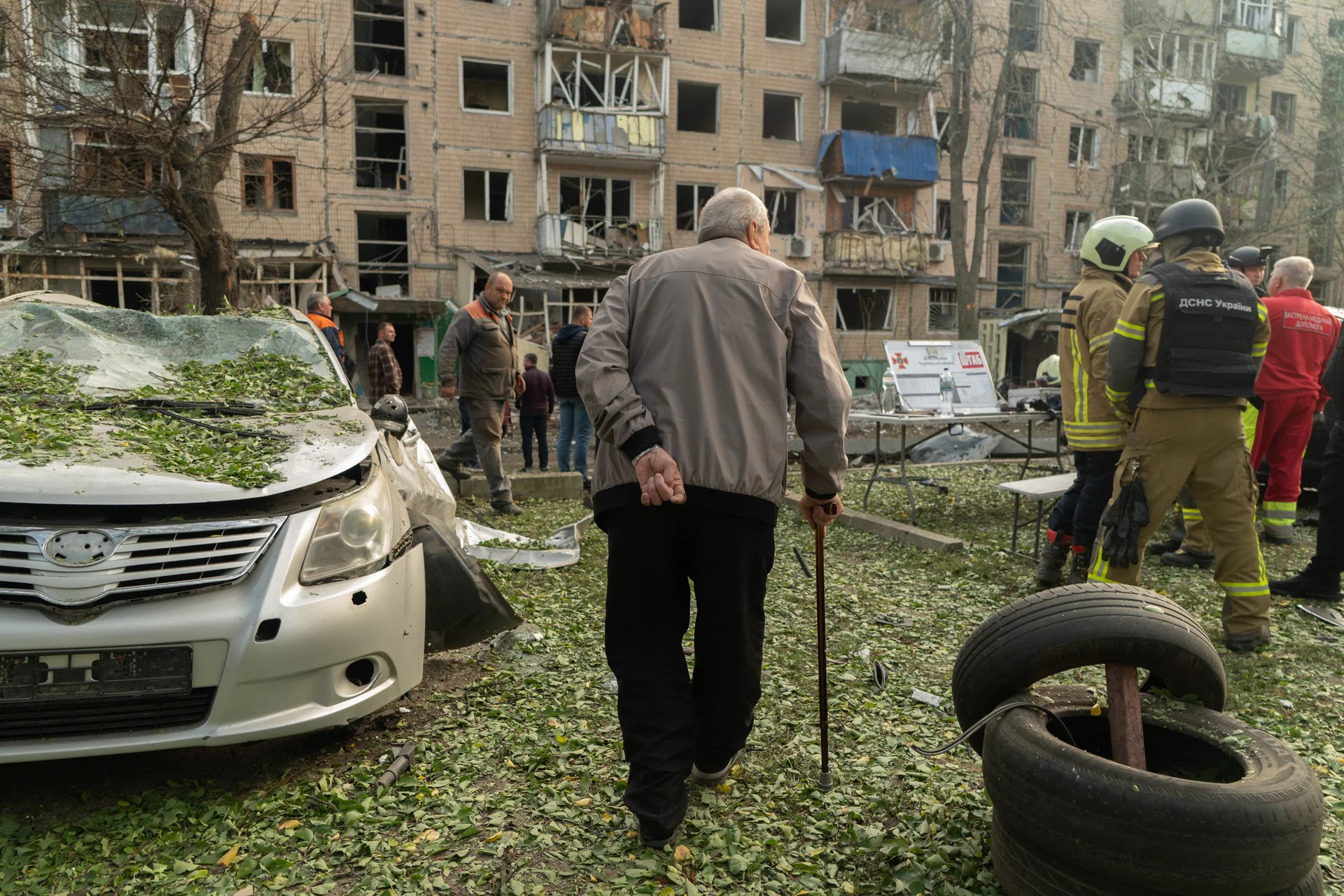 Kharkiv local near damaged apartment building