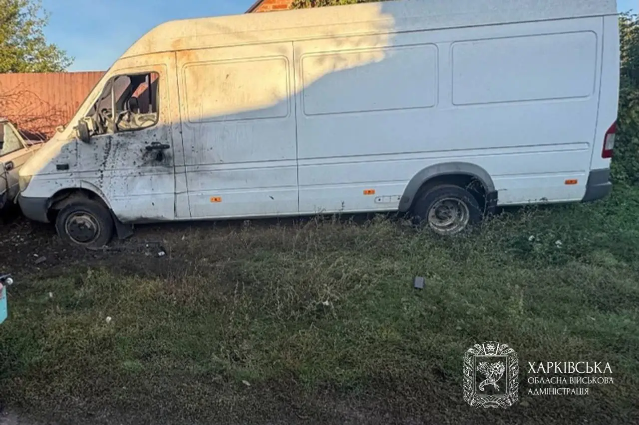Damaged car in Kharkiv oblast